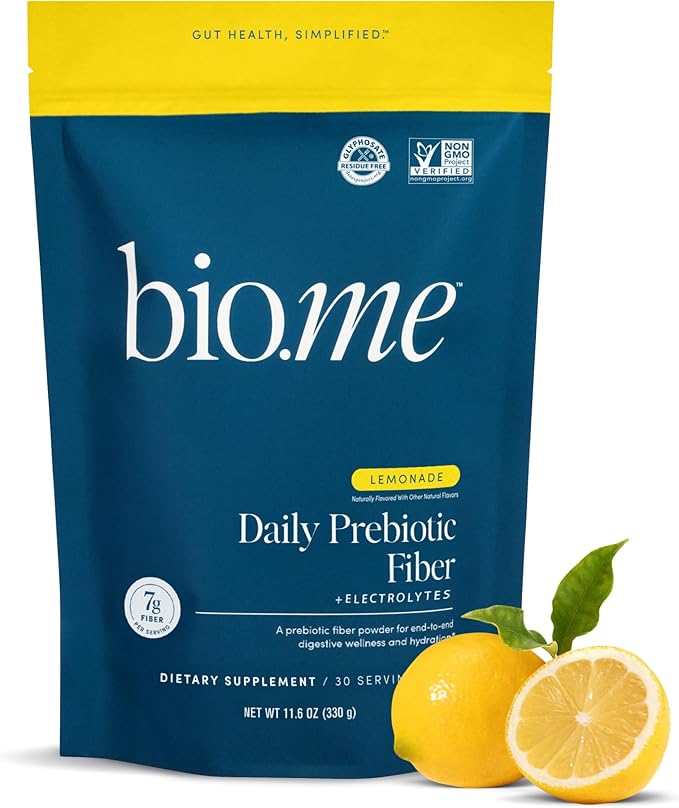 Bio.me Daily Prebiotic Fiber Lemonade with Electrolytes - 7g Per Serving - Soluble Fiber Supplement Powder for Women & Men - Digestive Health, Gut Health & Hydration - Sugar Free - 30 Servings
