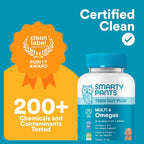 SmartyPants Teen Guy Plus Multi & Omegas Multivitamin Gummies with Omega 3 DHA/EPA, Vitamins D3, C, B12, B6, A, K, Zinc, Folate, Gluten Free, Clean Label, Pineapple Orange, 60 Gummies (30 Day Supply)