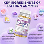 Saffron Gummies for Kids & Adults, 20-in-1 Saffron Supplements with 88.5mg Saffron Extract, B6, B12, C, D3, Magnesium for Calm, Focus, Nerve, Sugar Free, Vegan, Non-GMO - Pineapple Flavor, 60 Counts