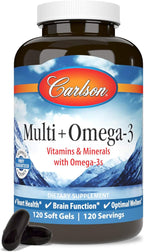 Carlson - Multi + Omega-3, Fish Oil with Vitamins & Minerals, Health Function and Optimal Wellness, 120 Softgels