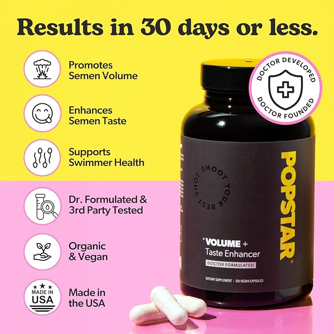POPSTAR Labs Semen Volume Booster - Men's Semen Health & Fertility Supplement - Doctor Formulated to Increase Load Volume - Made in USA - Non-GMO, Organic, Vegan - 240 Capsules - (2 Month Supply)