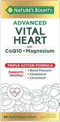 Nature’s Bounty Advanced Vital Heart with CoQ10 + Magnesium, Antioxidant, Supports Healthy Blood Pressure, Cholesterol, Circulation, Triple Action Formula, CoQ10, Magnesium Supplement, 60 Softgels