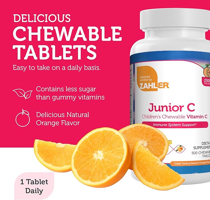 Zahler Junior C Advanced Chewable for Kids - Delicious Orange Flavor - Kosher Kids for Immunity - Vitamin C Chewable Antioxidant - (500 Count)