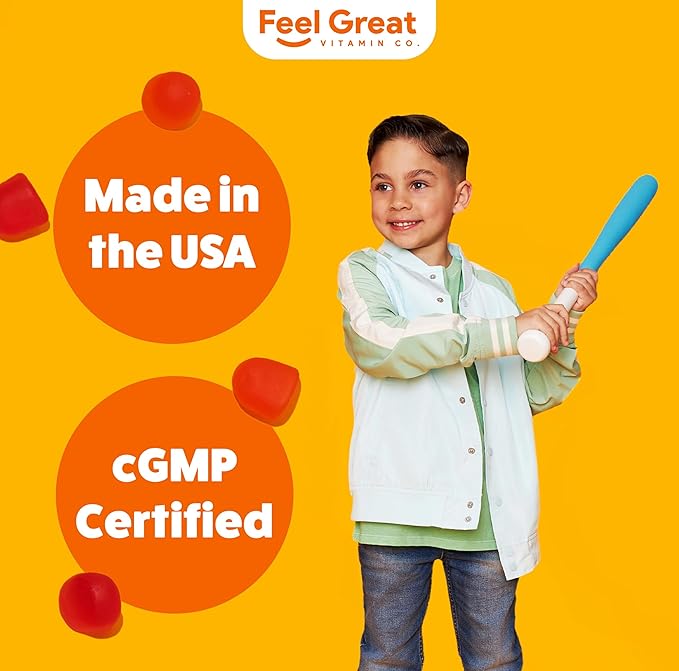 Feel Great Kids Vitamin D3 1000 IU | Kids Vitamin D Gummies for Healthy Bones, Mood, & Immune Support | Citrus Flavored Vegetarian D3 Gummies | 90 Day Supply
