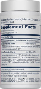 Renew Life Women's Probiotic Capsules, Supports pH Balance for Women, Vaginal, Urinary, Digestive and Immune Health, L. Rhamnosus GG, Dairy, Soy and Gluten-Free, 90 Billion CFU - 30 Ct