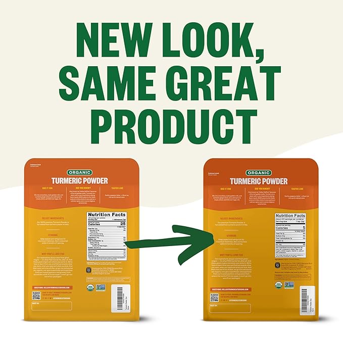 FGO Organic Turmeric Powder w/Curcumin, 2 Pound / 32oz Bulk Resealable Pouch, USDA Organic and Non-GMO, Sourced from India, Packaging May Vary (Pack of 1)