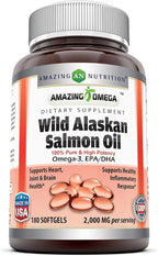 Amazing Omega Wild Alaskan Salmon Oil 2000mg Per Serving Softgels Supplement (180 | 2 Pack)