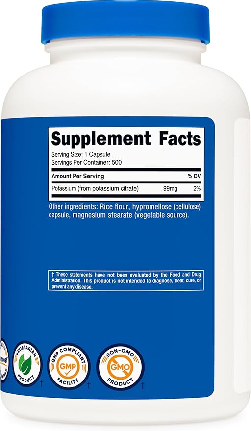 Nutricost Potassium Citrate 99mg, 500 Capsules (3 Bottles)