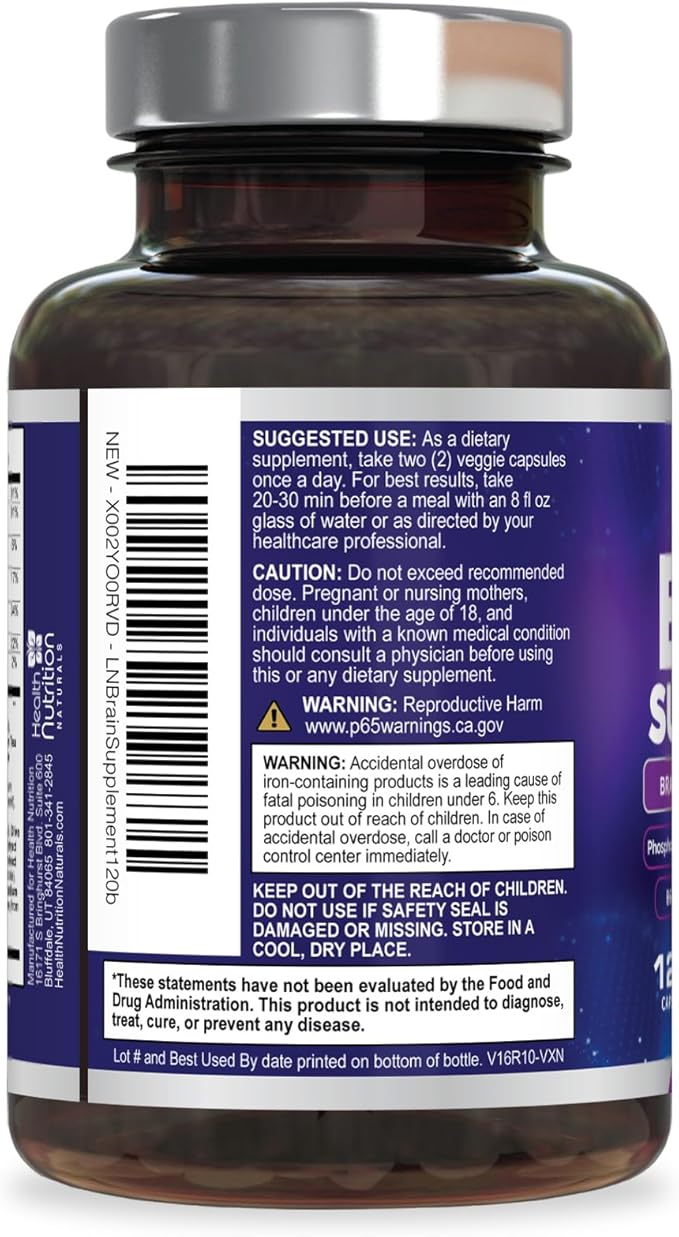 Brain Memory Supplement - 3X Strength Nootropics for Concentration, Clarity & Focus Support - Brain Health Cognitive Vitamins with Bacopa, Phosphatidylserine & DMAE, Brain Booster, 120 Capsules