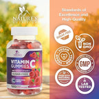 Vitamin C Gummies - 100% of Daily Vitamin C & Sugar Free - Immune Support with Powerful Antioxidants - Nature's Vegan VitaminC Dietary Supplement - Raspberry Flavor for Kids & Adults - 120 Gummies