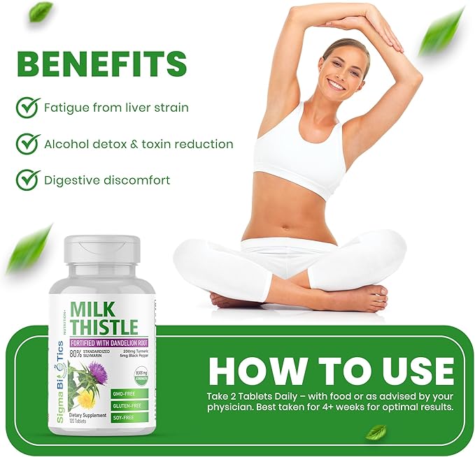 Milk Thistle Extract 9105mg – Fortified with Dandelion Root, Turmeric, Black Pepper, NAC, Choline & Taurine – 80% Standardized Silymarin for Liver Support – GMO-Free, Gluten-Free, Soy-Free 120 Tablets