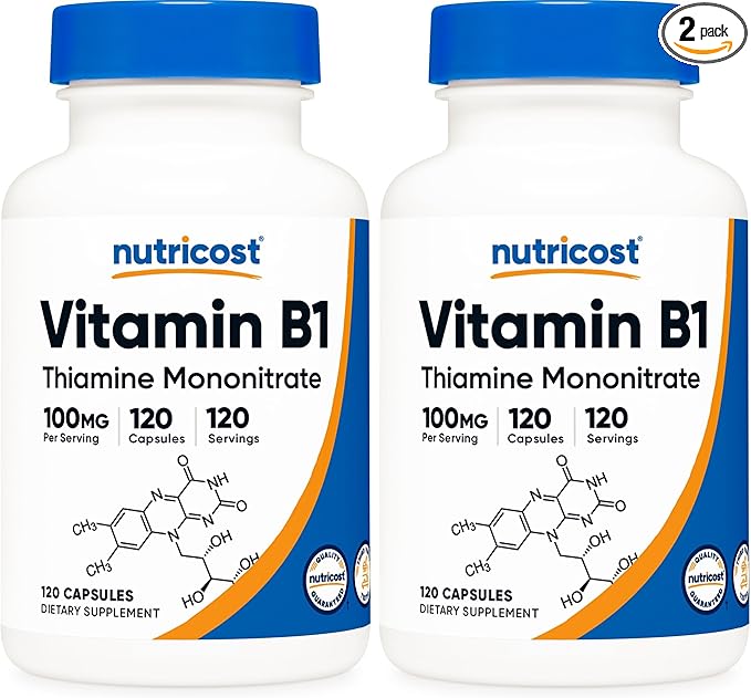 Nutricost Vitamin B1 (Thiamine) 100mg, 120 Capsules - Gluten Free and Non-GMO (Pack of 2)