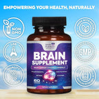 Brain Memory Supplement - 3X Strength Nootropics for Concentration, Clarity & Focus Support - Brain Health Cognitive Vitamins with Bacopa, Phosphatidylserine & DMAE, Brain Booster, 60 Capsules