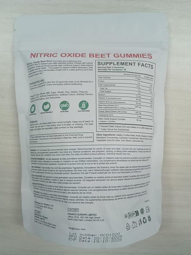 Beet Root Gummies | with CoQ10 + Grape Seed Extract | High-Potency Beet Root Concentrate | Supports Heart Health & Nitric Oxide Production | Sugar-Free | 90 Count