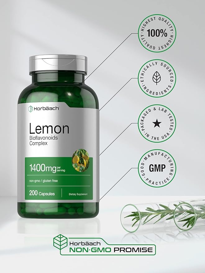 Horbäach Lemon Bioflavonoids Supplement | 1400 mg | 200 Capsules | Complex with Rutin and Hesperidin | Non-GMO and Gluten Free