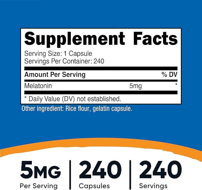 Nutricost Melatonin 5mg, 240 Capsules (2 Bottles)