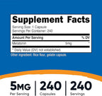 Nutricost Melatonin 5mg, 240 Capsules (3 Bottles)
