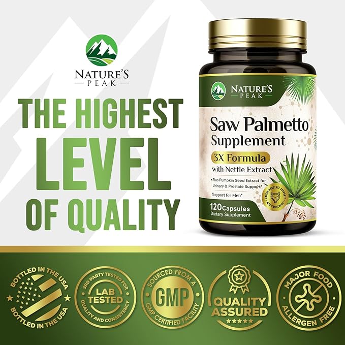 Saw Palmetto Prostate Health Supplements for Men 1000mg - 3X Strength with Pumpkin Seed, DHT Blocker Urinary Health and Prostate Support for Mens Health, Vegan, Non-GMO, Bottled in USA - 120 Capsules