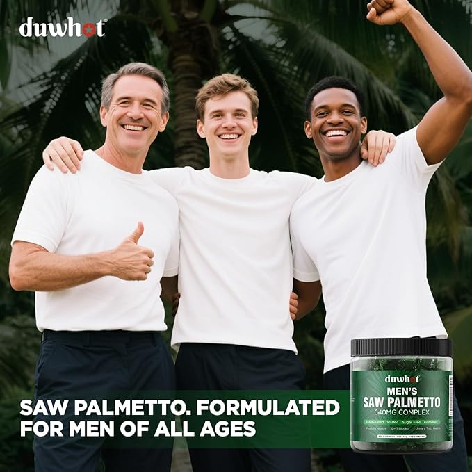 Saw Palmetto Gummies for Men, Organic Saw Palmetto with Pumpkin Seed Oil for Men Overall Health, Enhanced with Pygeum, Nettle, Sugar-Free, Vegan, 60 Chewables