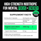 Organic Lions Mane Supplement Capsules 2400 mg - Powerful Nootropic - Helps Maintain Memory, Energy, and Mental Clarity - Vegan Brain Booster Focus Pills - Real Lion's Mane Supplement