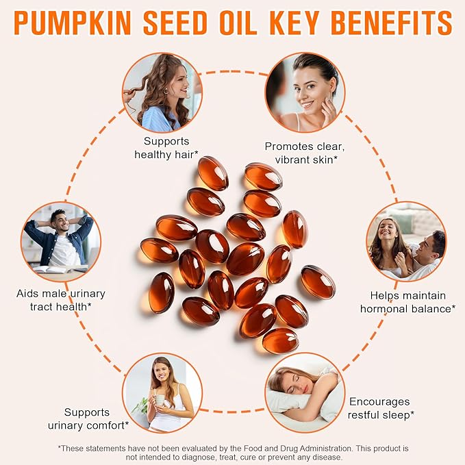 Pumpkin Seed Oil with Saw Palmetto, 1000mg for Hair Growth, Prostate & Urinary Health, Non-GMO, 300 Softgels, Cold-Pressed, Gluten-Free