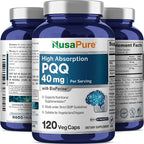 NusaPure PQQ Supplement 40 mg, 120 Veggie Capsules, Non-GMO, Pyrroloquinoline Quinone Disodium Salt, Bioperine & Vegan