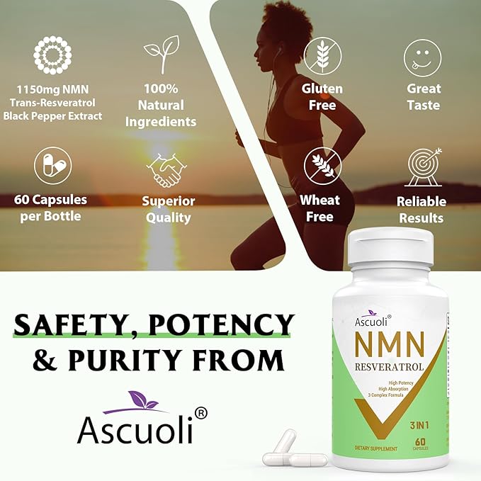 99% Ultra Purity NMN 500mg + Trans-Resveratrol 600mg, 1150mg NMN Resveratrol Supplement, 3-in-1 Advanced Formula for Boost* NAD, Cell, Immune, Energy & Muscle, Healthy Aging, Stabilized Form, 120 Caps
