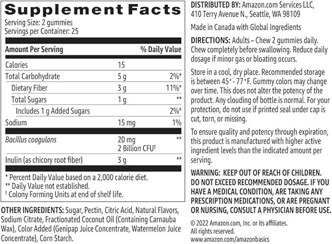 Amazon Brand - Solimo Prebiotic & Probiotic Gummies, 2 Billion CFU, Blue Raspberry, 50 Count (2 per Serving)