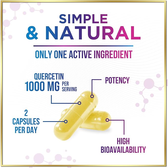 Quercetin Dihydrate 1000mg per Serving - Premium Plant-Based Bioflavonoids - Extra Strength Antioxidant Immune & Respiratory Health Support - High Absorption Quercetin Dihydrate - 120 Veggie Capsules