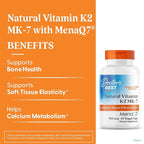 Doctor's Best Natural Vitamin K2 MK7 Supplement for Men & Women - Bone Health Support, 100 mcg Vitamin K-2 MK-7 Capsules with MenaQ7, Calcium Support, Non GMO, Vegan - 60 Veg Caps