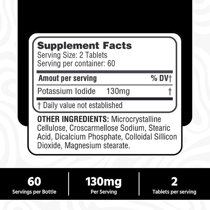 Potassium Iodide130 mg - KI Tablets- Potassium130 mg - USA Made Potassium Iodine Pills YODO Naciente, Yoduro de potasio - 120 Tablets