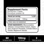 Potassium Iodide130 mg - KI Tablets- Potassium130 mg - USA Made Potassium Iodine Pills YODO Naciente, Yoduro de potasio - 120 Tablets