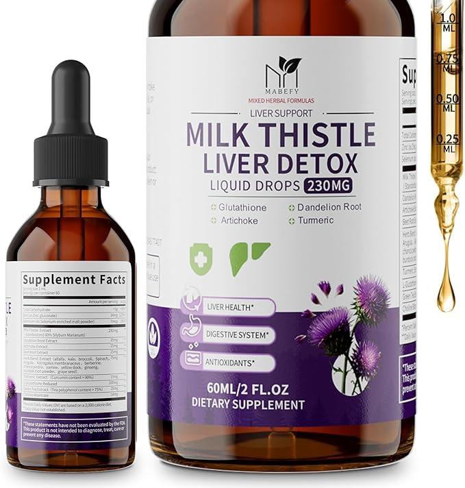 Milk Thistle Liver Support Drops – Liquid Herbal Supplement with Silymarin, Dandelion, Artichoke & Turmeric – Antioxidant Support for Liver Health – Vegan, Non-GMO, 2 Fl Oz