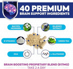Brain Memory Supplement - 3X Strength Nootropics for Concentration, Clarity & Focus Support - Brain Health Cognitive Vitamins with Bacopa, Phosphatidylserine & DMAE, Brain Booster, 60 Capsules