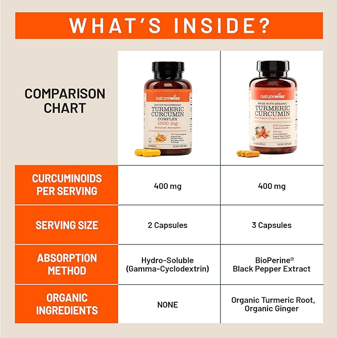 NatureWise Extra Strength Turmeric Curcumin 1000mg with Hydro-Soluble Technology for Ultra Absorption - 400mg Curcuminoids for Immune Support - Vegan, Non-GMO, 60 Capsules[30-Day Supply]