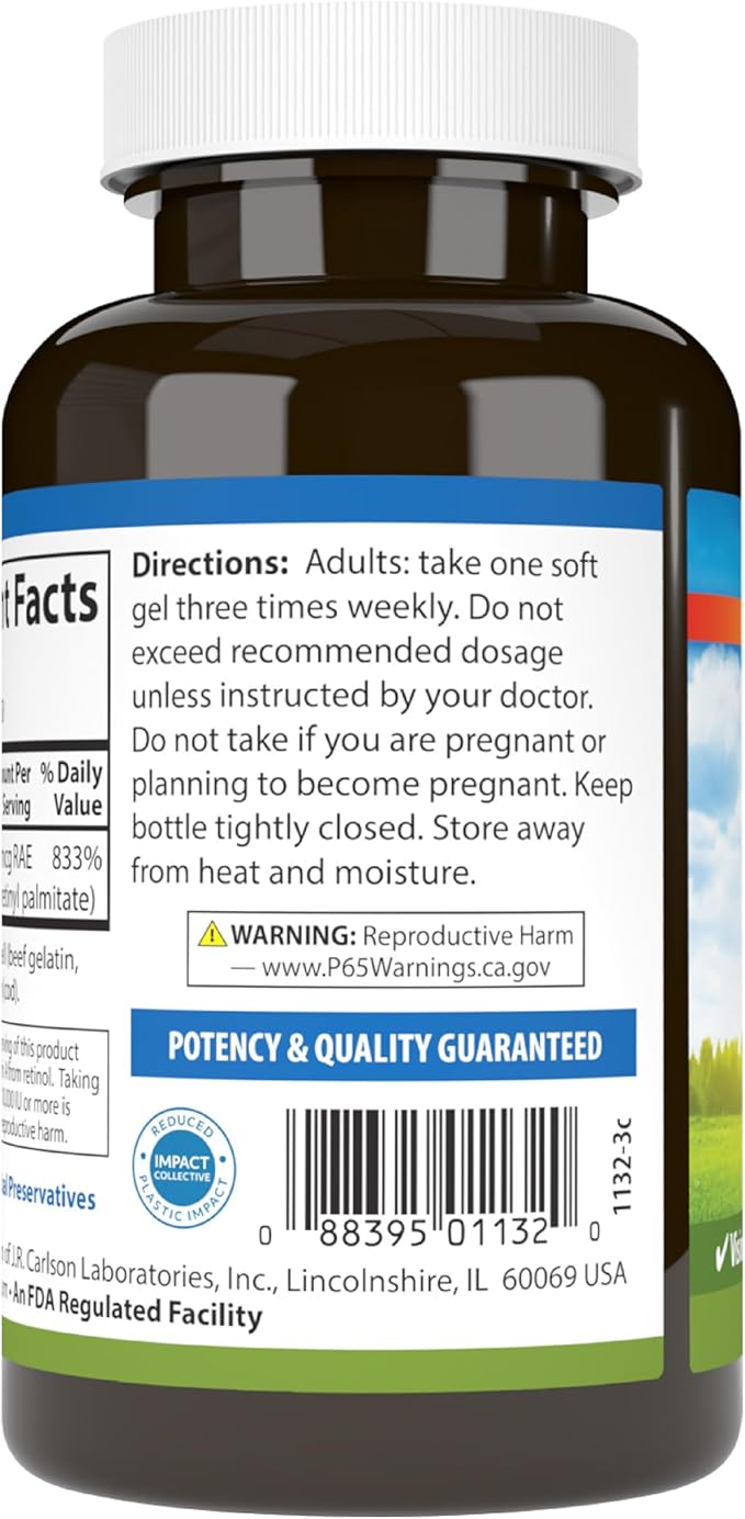 Carlson - Vitamin A, 25000 IU (7500 mcg RAE), Immune Support, Vision Health, Antioxidant, Vitamin A Supplements, 250 Softgels