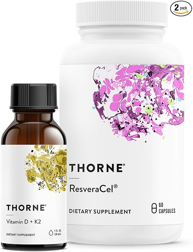 THORNE - Cellular Support Bundle - Vitamin D + K2 Liquid and ResveraCel - Support Healthy Bones, Muscles, and Aging