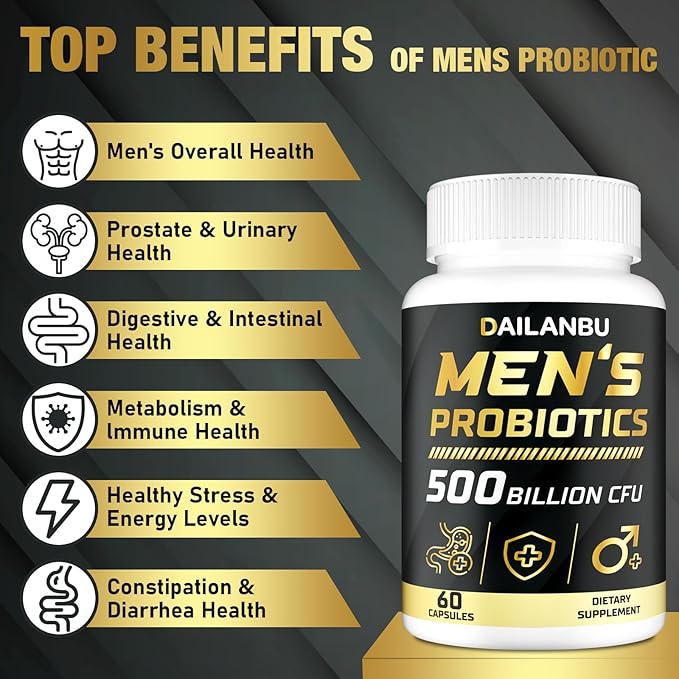 Probiotics for Men 500 Billion CFU, 16 in 1 Advanced Mens Probiotics for Digestive Health, lmmune & Metabolism, Gut Health - Men's Probiotic with Turmeric, Cranberry, 120 Probiotics Caps