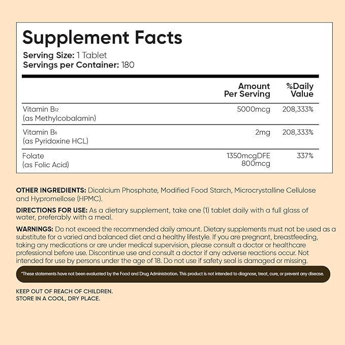 WeightWorld Vegan B12 Vitamin 5000mcg | 6-Month Supply | Vitamin B12 Methylcobalamin Form with Added Vitamin B6 & B9(Folic Acid) | Vitamin B Complex for Women & Men| 1-a-Day VIT B12 Supplement