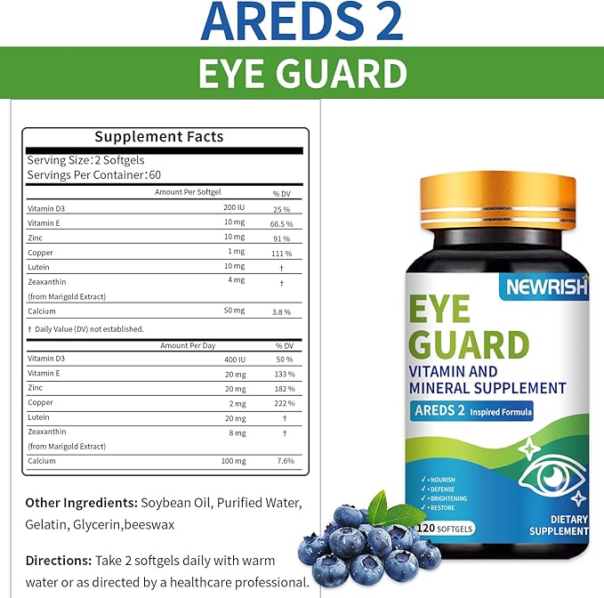 AREDS 2 Formula 120 Softgels - High Potency Lutein & Zeaxanthin, Non-GMO Gluten-Free Multivitamin Mineral Supplement