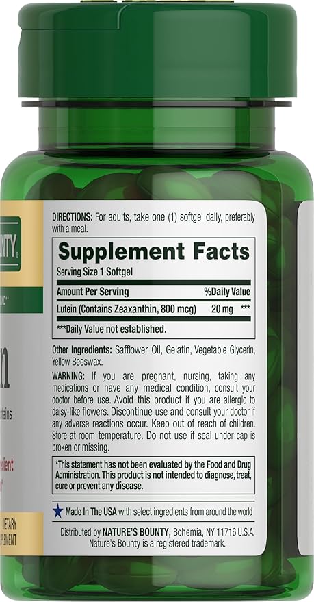 Nature's Bounty Lutein Pills, Eye Health Supplements and Vitamins, Support Vision Health, 20 mg, 40 Softgels (Pack of 2)