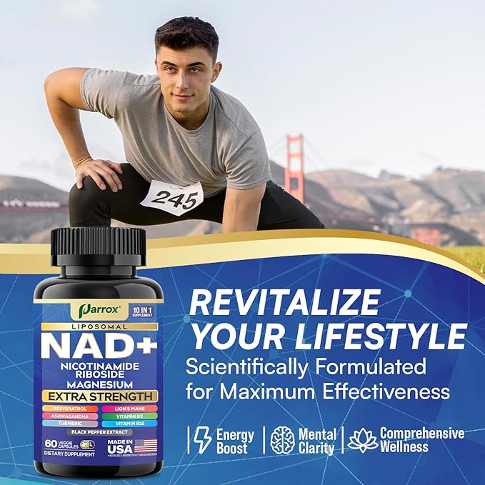 NAD+ Supplement with Liposomal NAD+, Nicotinamide Riboside, Magnesium, Vitamin B3 & B12, Resveratrol, Turmeric, Ashwagandha, Lion’s Mane,10-in-1 Extra Strength (3 Pack)
