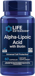 Life Extension Alpha-Lipoic Acid with Biotin, for Cell Protection, Universal antioxidant for Liver & Nerve Health, Gluten-Free, Non-GMO, 60 Capsules
