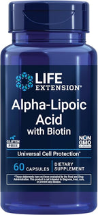Life Extension Alpha-Lipoic Acid with Biotin, for Cell Protection, Universal antioxidant for Liver & Nerve Health, Gluten-Free, Non-GMO, 60 Capsules