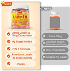 Sugar-Free Lutein Zeaxanthin Supplements Gummies (25mg) Vitamins A, C, E, Bilberry, Astaxanthin - Coconut Oil for Better Absorption - Adults & Teens Vision Health, Eye Strain, Dry Eyes - Vegan, 60Cts