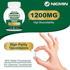 1200MG Vitamin E Tocotrienols Liposomal Tocotrienols Supplement with Phosphatidylcholine, 95% Delta-tocotrienols and 5% Gamma-tocotrienols, High Absorption for Heart, Brain Function 60 Capsules
