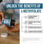 L Methylfolate 7.5mg plus Methyl B12 - Active 5-MTHF Form, MTHFR Supplement - Bloodstream Ready Methylated Folate + B12 Cofactor - Supports Mood, Homocysteine Methylation, Cognition (60 Capsules)