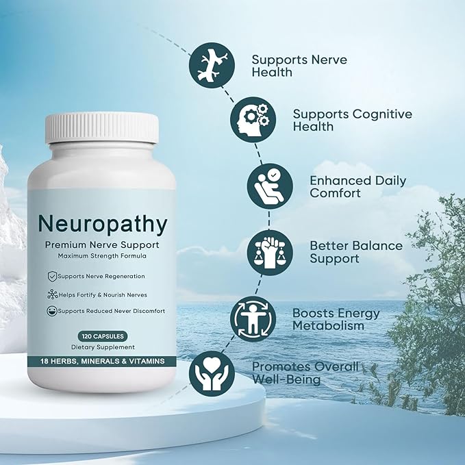 NerveBright Neuropathy Support Nerve Supplement, Fortify Nerves in Fingers, Hands, Toes, & Feet, with 600 mg Pure Alpha Lipoic Acid Vitamins C D3 E B6 B12, Support Overall Nerve Health, 120 Capsules