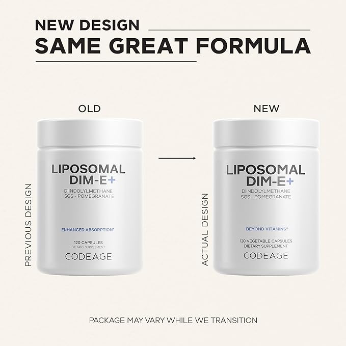 Codeage Liposomal DIM Supplement - 4 Months Supply of DIM Vitamins and SGS, Pomegranate, Broccoli, Vitamin E Isomers Tocopherols Alpha Beta Gamma Delta - Liposomal Formula - Gluten-Free - 120 Capsules
