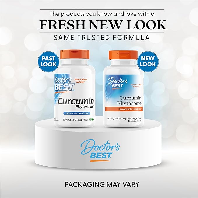 Doctors Best Curcumin Phytosome Supplement for Men & Women - Curcumin Complex Capsules 1000 mg Per Serving, Joint Health Support, Bioavailable Formula, Gluten Free, Soy Free, Vegan - 180 Veg Caps